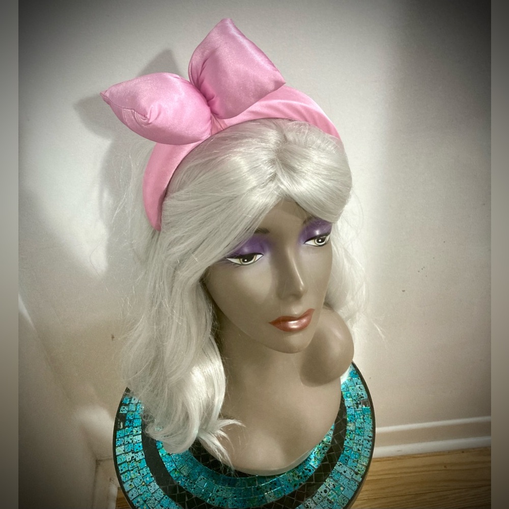 Rare Vintage Pink Silk Satin Padded Headband with Bow - Late 80s to Early 90s